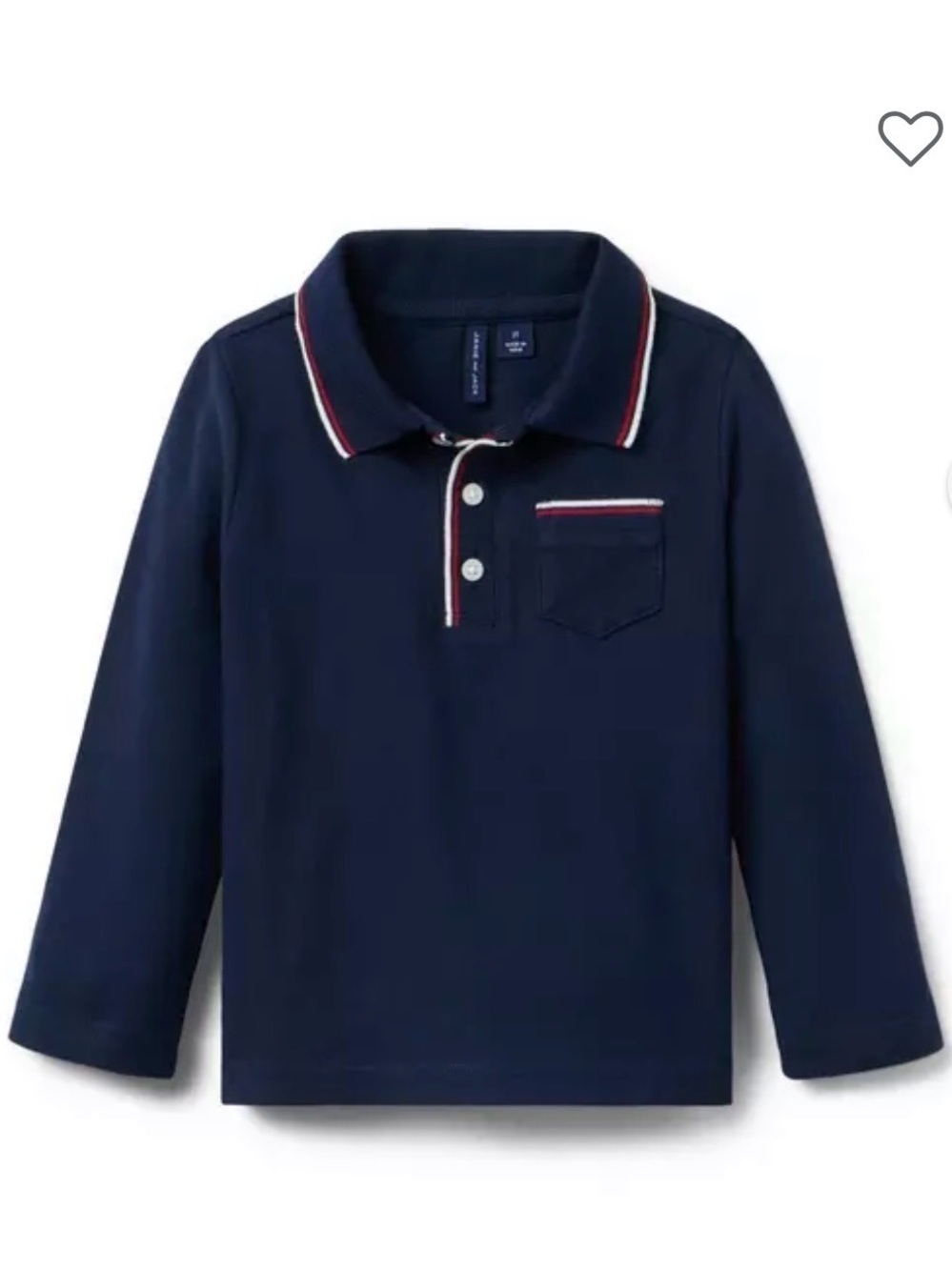 Janie and Jack Navy Long-Sleeve Polo with Red & White Trim